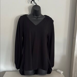 CAbi Black Blouse with V-Neck and Full-Length Sleeves